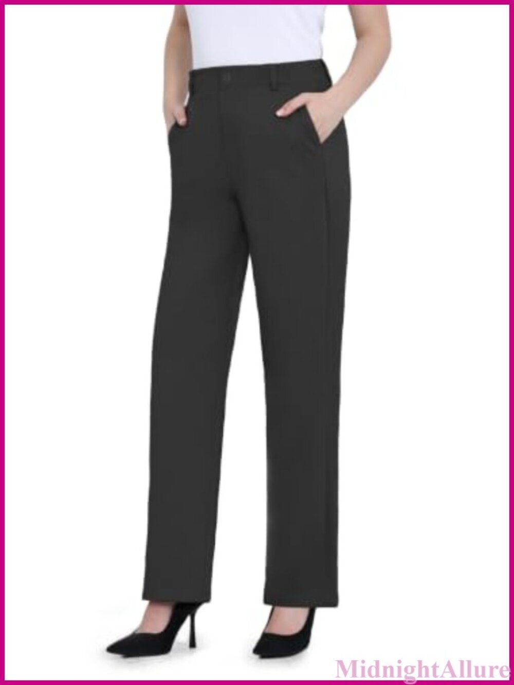 Womens Straight Leg Dress Pants Pull On Business Casual Trousers